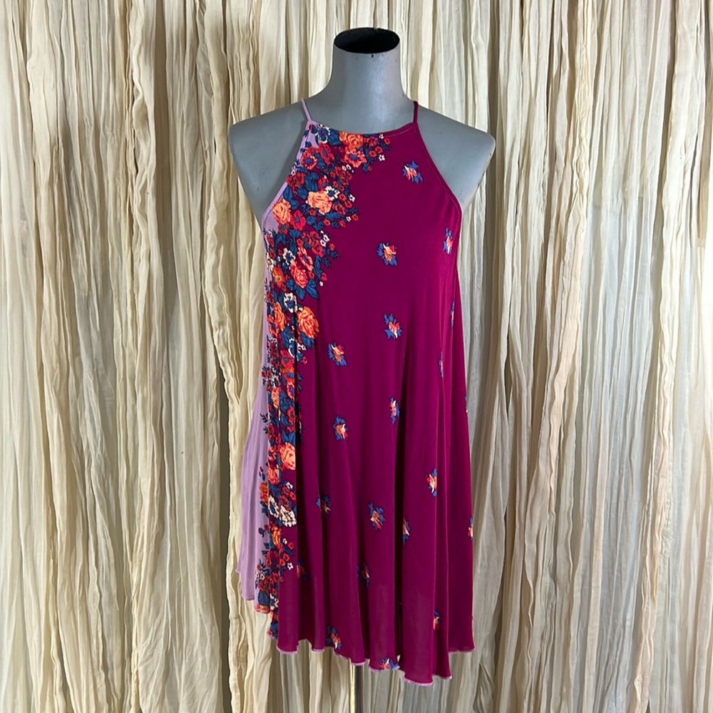 Free people floral top tunic dress pink purple